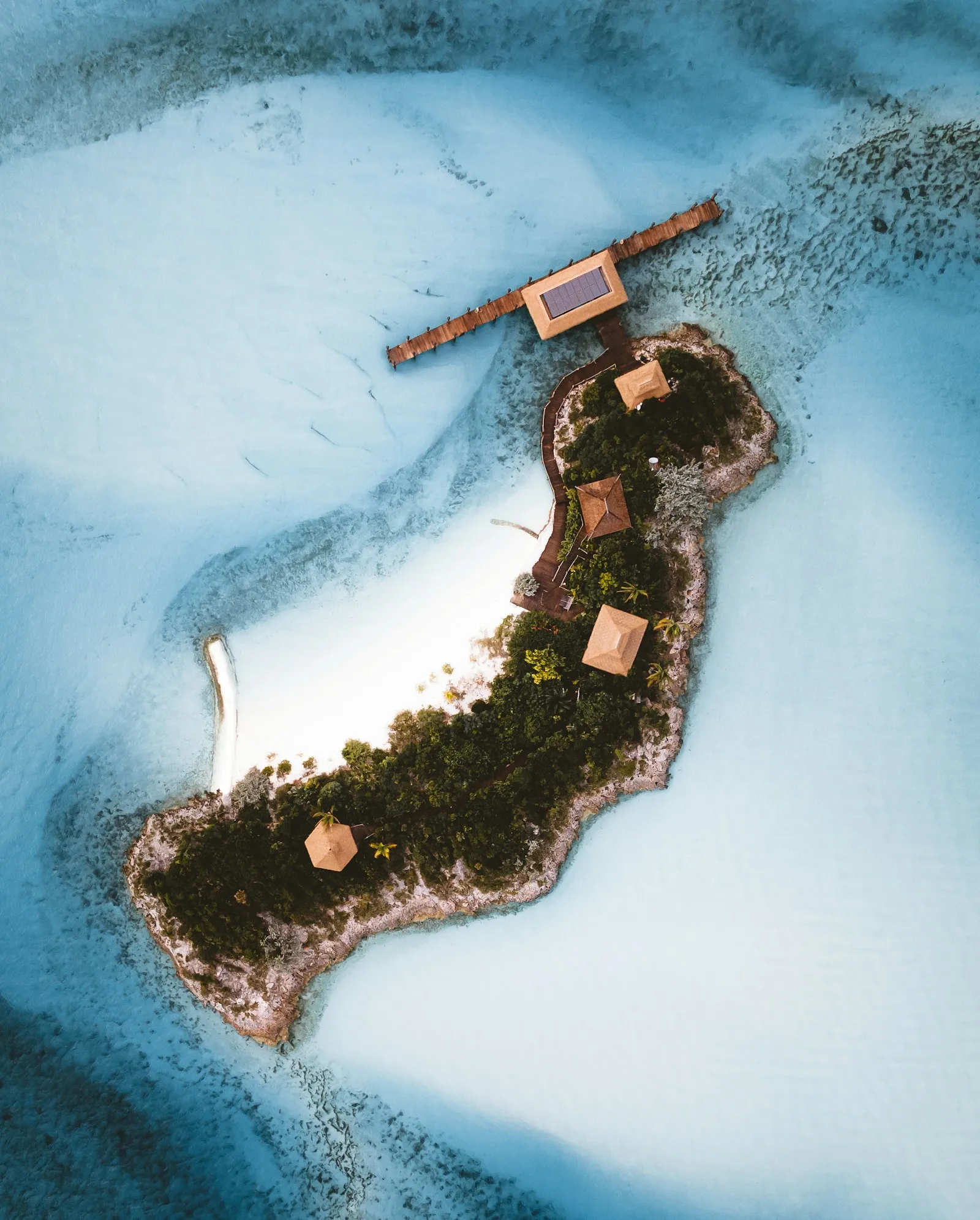 Aerial view of a quiet tropical island with no schedule in sight